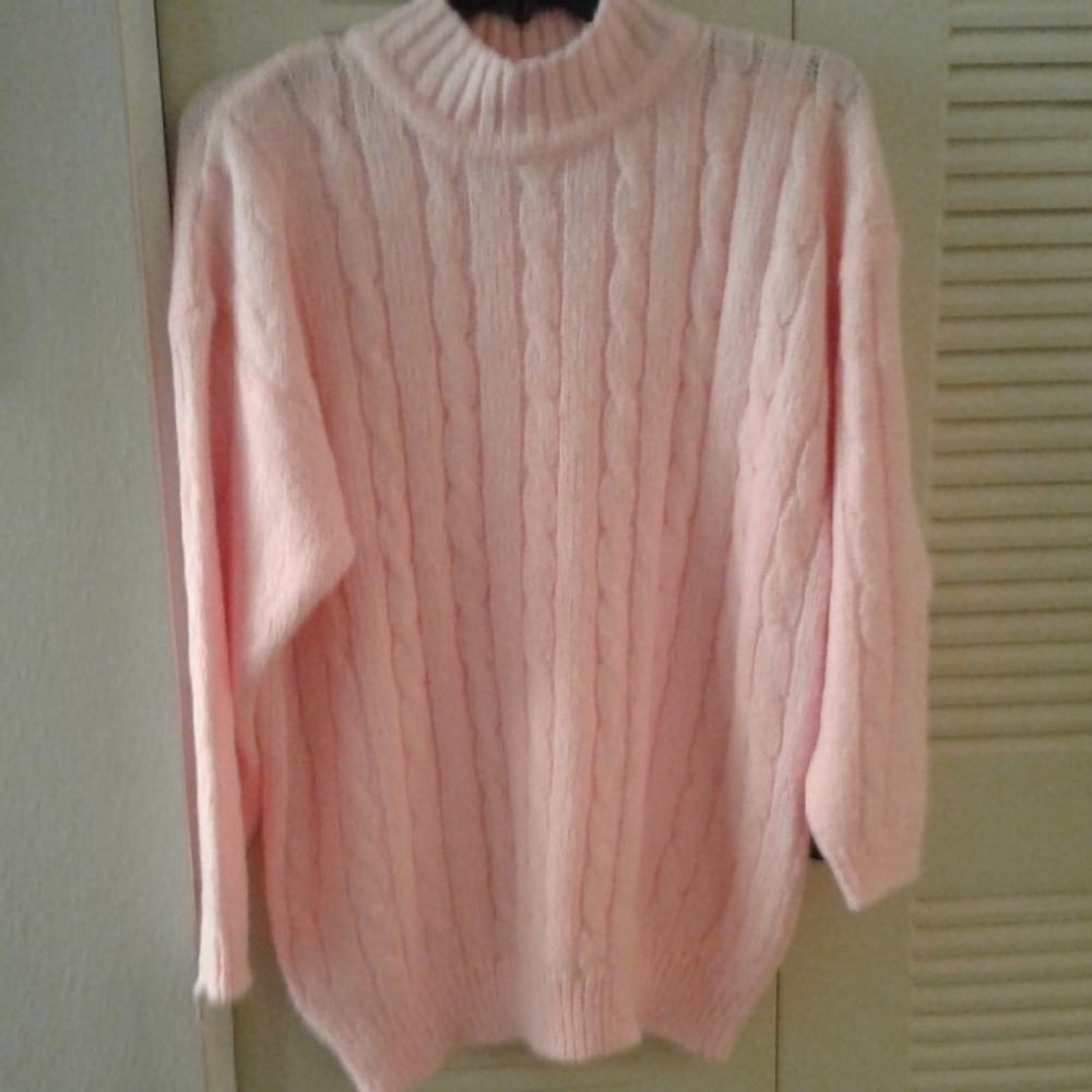 Partners Womens Mervyns Cozy Pink Cable Knit Turtleneck Sweater